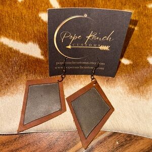 Brown and Gray Leather Earrings